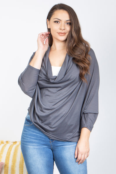 CHARCOAL#1 PLUS SIZE COWL NECKLINE DOLMAN SLEEVE TOP 2-2-2 (NOW $ 3.00 ONLY!)