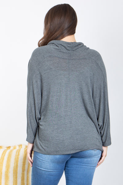 CHARCOAL#2 PLUS SIZE COWL NECKLINE DOLMAN SLEEVE TOP 2-2-2 (NOW $ 3.00 ONLY!)