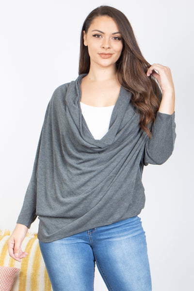 CHARCOAL#2 PLUS SIZE COWL NECKLINE DOLMAN SLEEVE TOP 2-2-2 (NOW $ 3.00 ONLY!)