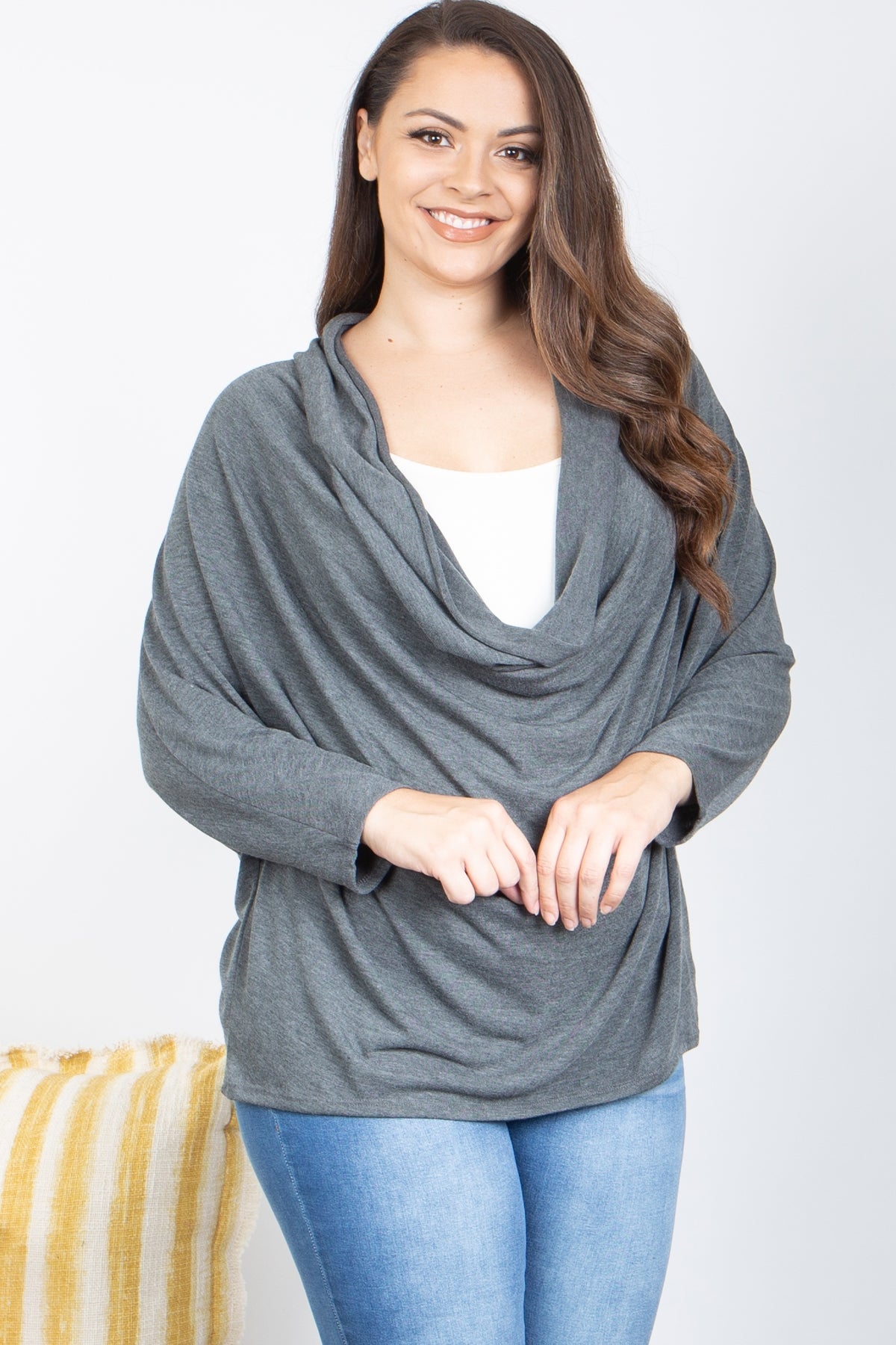 CHARCOAL#2 PLUS SIZE COWL NECKLINE DOLMAN SLEEVE TOP 2-2-2 (NOW $ 3.00 ONLY!)