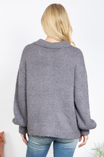 GREY BUTTON DOWN KNITTED SWEATER