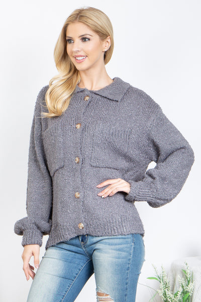 GREY BUTTON DOWN KNITTED SWEATER