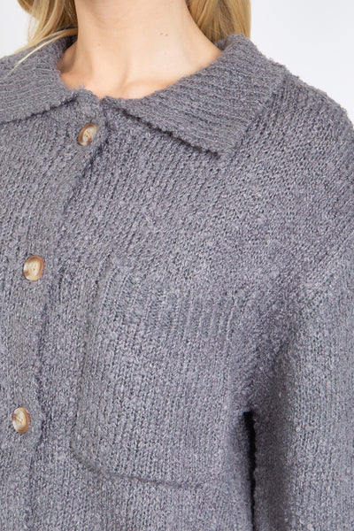 GREY BUTTON DOWN KNITTED SWEATER