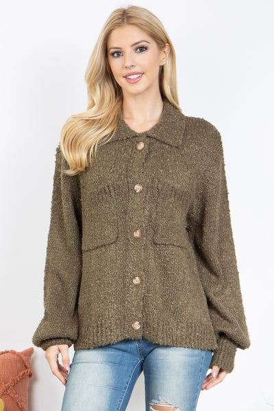 OLIVE BUTTON DOWN KNITTED SWEATER