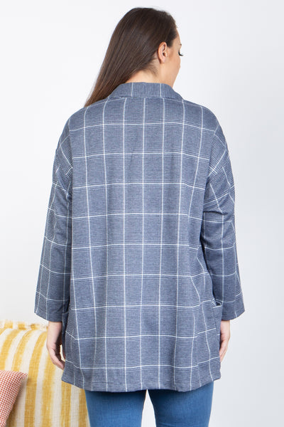 GREY PLAID OPEN FRONT JACKET
