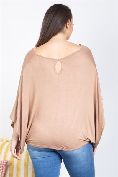 TAUPE PLUS SIZE COWL NECKLINE DOLMAN SLEEVE TOP 2-2-2