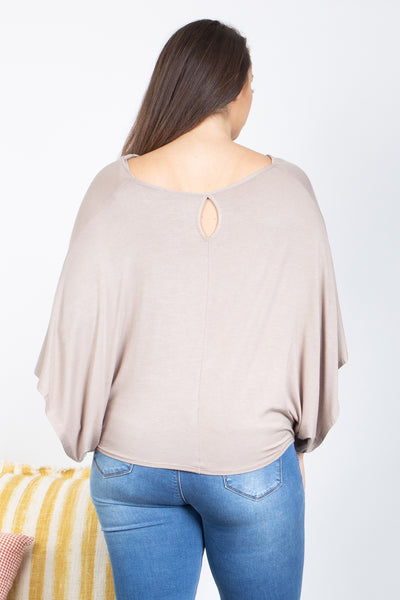 LIGHT TAN PLUS SIZE COWL NECKLINE DOLMAN SLEEVE TOP