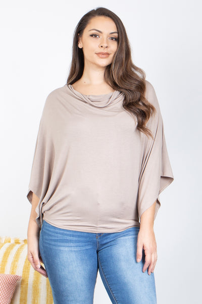 LIGHT TAN PLUS SIZE COWL NECKLINE DOLMAN SLEEVE TOP