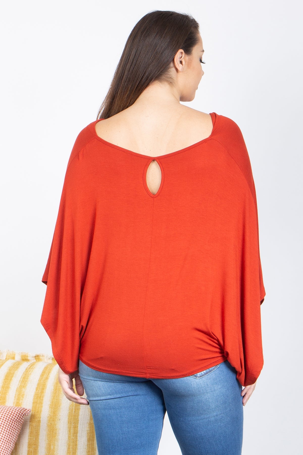 RUST PLUS SIZE COWL NECKLINE DOLMAN SLEEVE TOP