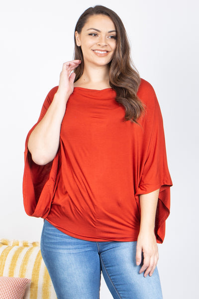 RUST PLUS SIZE COWL NECKLINE DOLMAN SLEEVE TOP