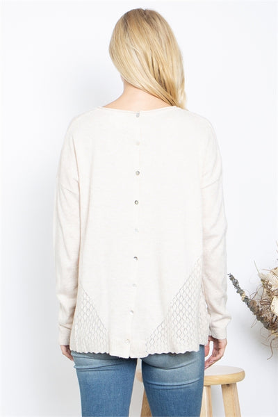 T634-OATMEAL BACK BUTTON DOWN LACE DETAIL TOP-1-2-2-1-1