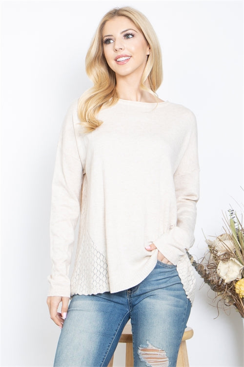 T634-OATMEAL BACK BUTTON DOWN LACE DETAIL TOP-1-2-2-1-1