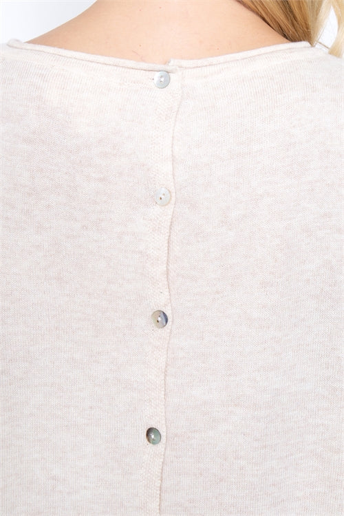 T634-OATMEAL BACK BUTTON DOWN LACE DETAIL TOP-1-2-2-1-1