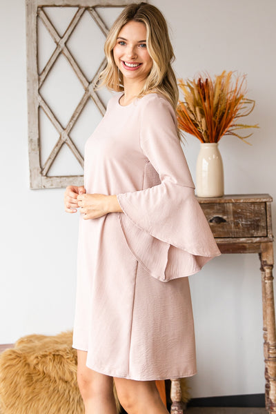 MAUVE BELL SLEEVE ROUND NECK SHIFT DRESS