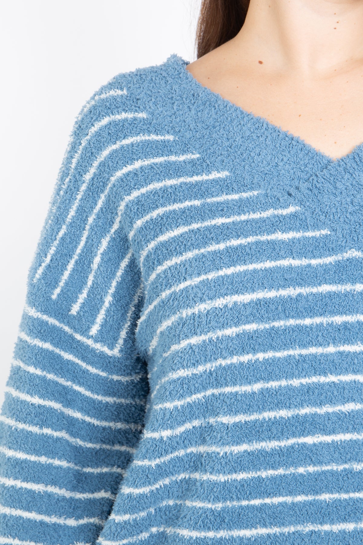 SLATE BLUE/WHITE STRIPES PLUS SIZE SWEATER