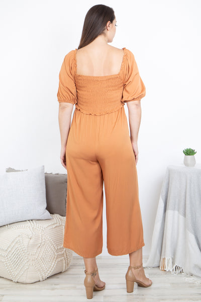 GINGER PLUS SIZE PUFF SLEEVE SMOCKED TOP JUMPSUIT