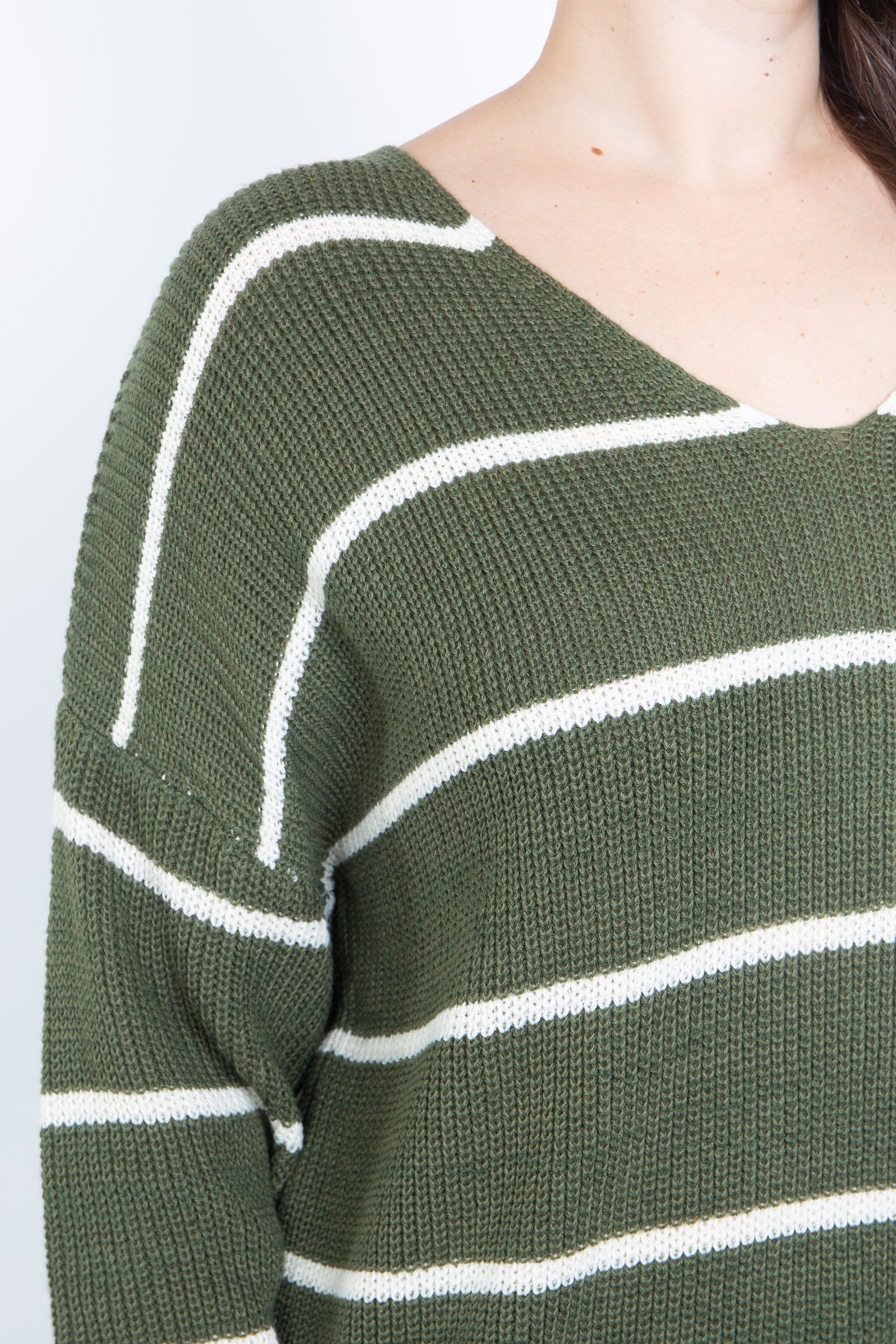 OLIVE/IVORY STRIPE PLUS SIZE SWEATER