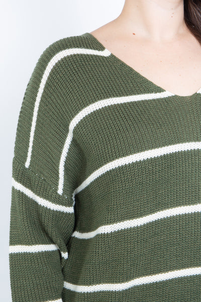 OLIVE/IVORY STRIPE PLUS SIZE SWEATER