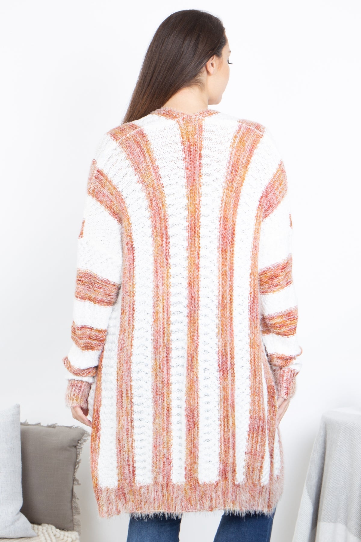 OFF WHITE RUST PLUM PLUS SIZE STRIPES CARDIGAN