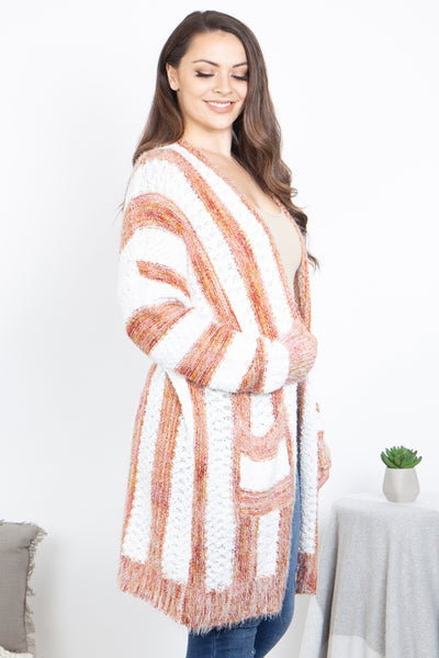 OFF WHITE RUST PLUM PLUS SIZE STRIPES CARDIGAN