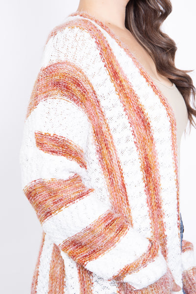 OFF WHITE RUST PLUM PLUS SIZE STRIPES CARDIGAN