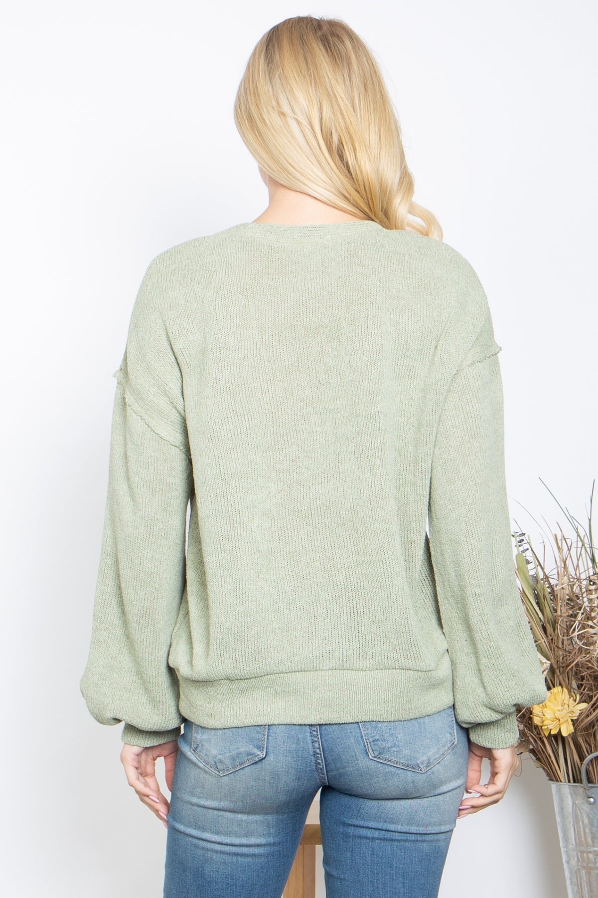 SAGE PUFF SLEEVE RIB TOP