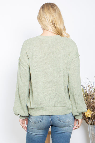 SAGE PUFF SLEEVE RIB TOP