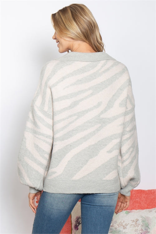 S6-7-1-S12W2294-HEATHER GREY ANIMAL PRINTED PUFF SLEEVE SWEATER 2-2-2