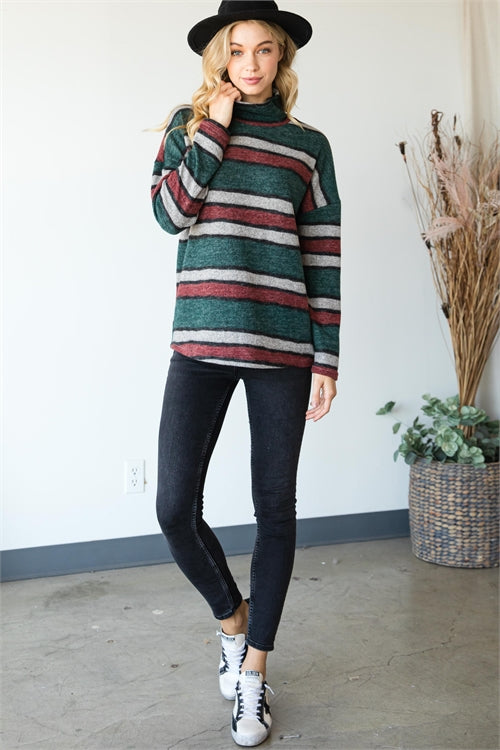 GREEN MULTICOLOR TURTLE NECKLINE STRIPE TOP 2-2-2 (NOW $ 4.25 ONLY!)