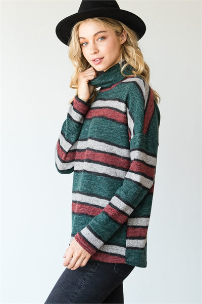 GREEN MULTICOLOR TURTLE NECKLINE STRIPE TOP 2-2-2 (NOW $ 4.25 ONLY!)