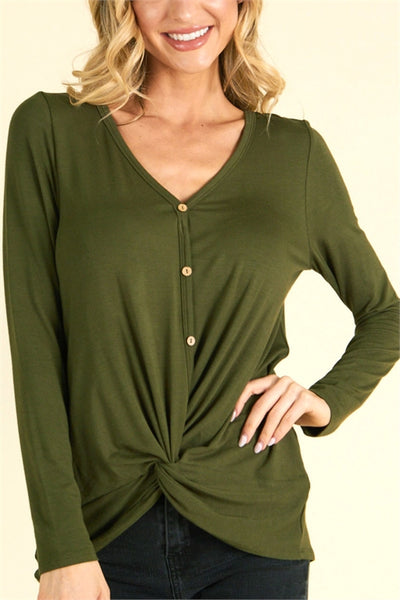 C44-B-1-T11121-OLIVE TWIST FRONT HEM SOLID TOP 2-2-2