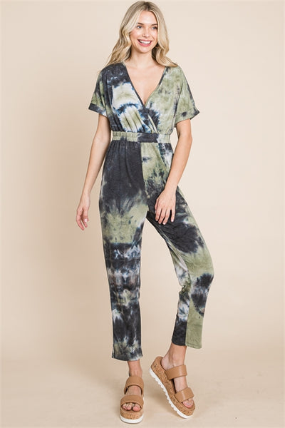 OLIVE SURPLICE NECKLINE FRENCH TERRY JUMPSUIT 2-2-2