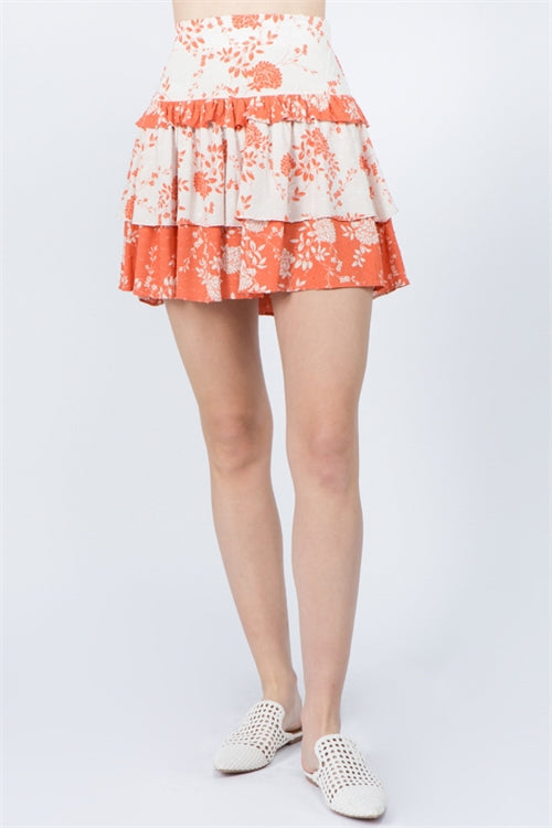 S30593- FLORAL RUFFLE SKIRT-0-1-2-0
