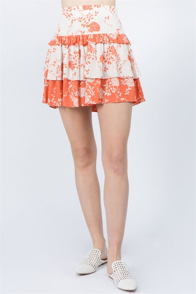 S30593- FLORAL RUFFLE SKIRT-0-1-2-0