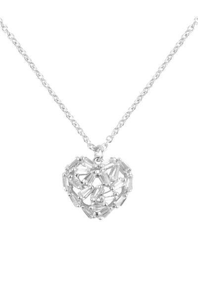 HEART BAGUETTE CUBIC PAVE PENDANT BRASS NECKLACE