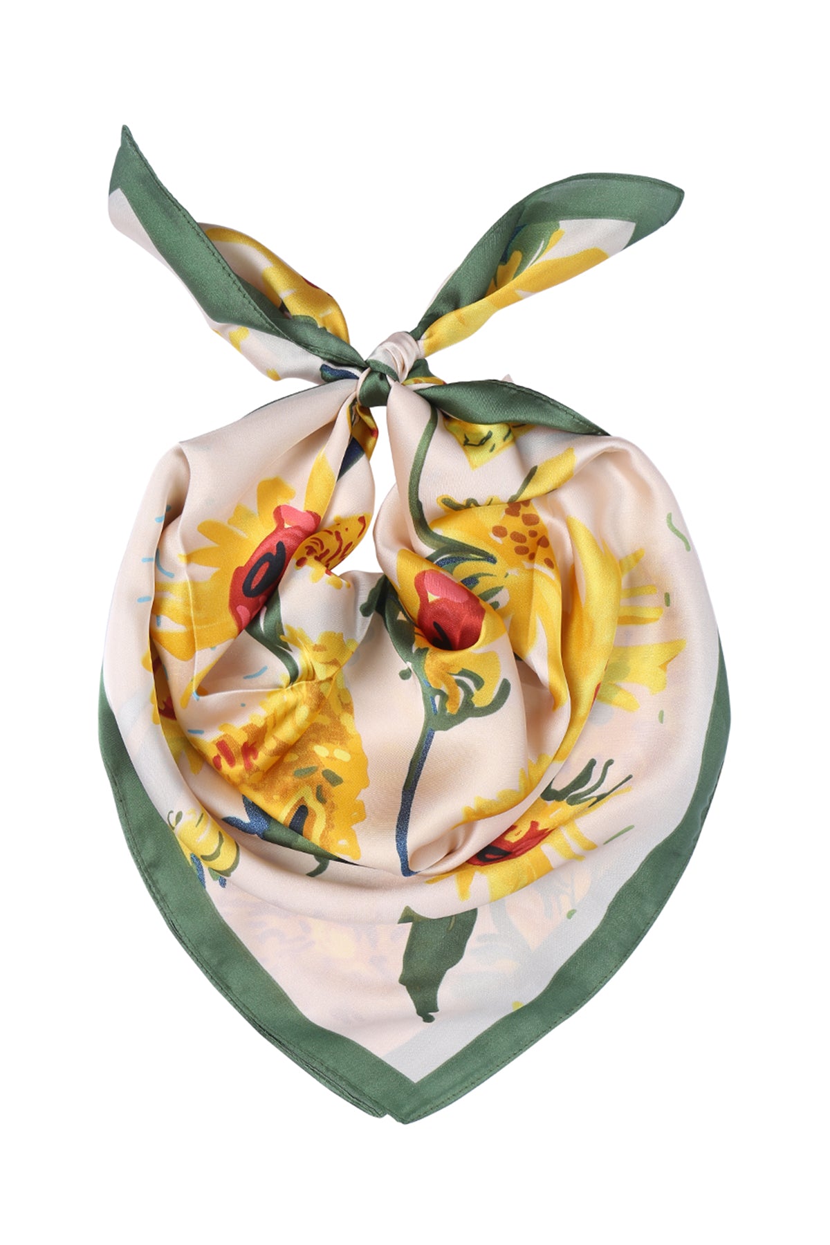 YELLOW FLORAL SILKY SQAURE SCARF