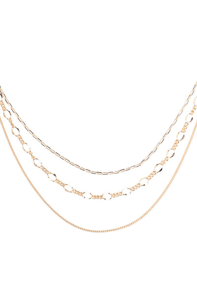 3 LAYERED MULTI CHAIN BRASS NECKLACE