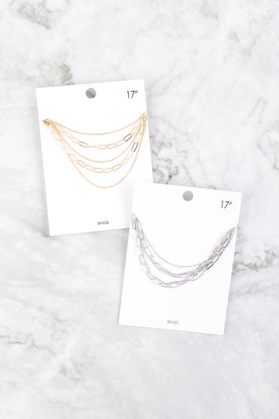 5 LAYERED MULTI CHAIN STATEMENT BRASS NECKLACE