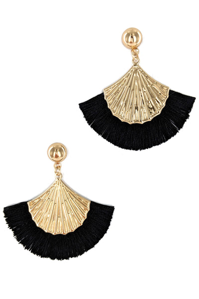 TASSEL WITH GOLD SHELL FASHION EARRINGS