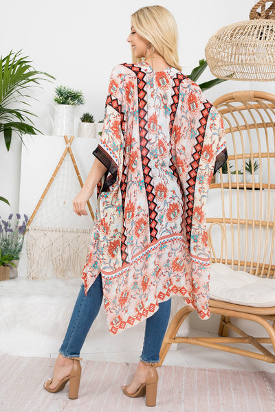 FLORAL PRINT KNEE LENGTH BOHO KIMONO