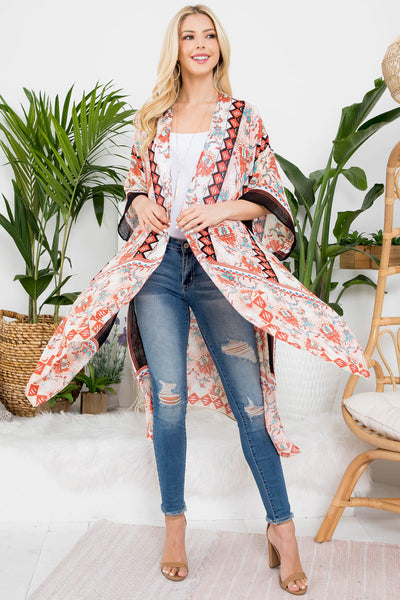 FLORAL PRINT KNEE LENGTH BOHO KIMONO