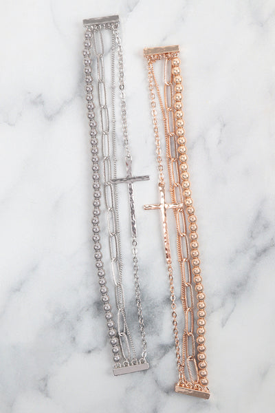 MULTI CHAIN WITH CROSS PENDANT MAGNETIC WRAP BRACELET