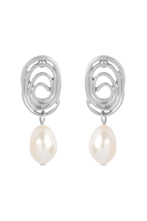 OVAL SWIRL WITH PEARL EARRINGS