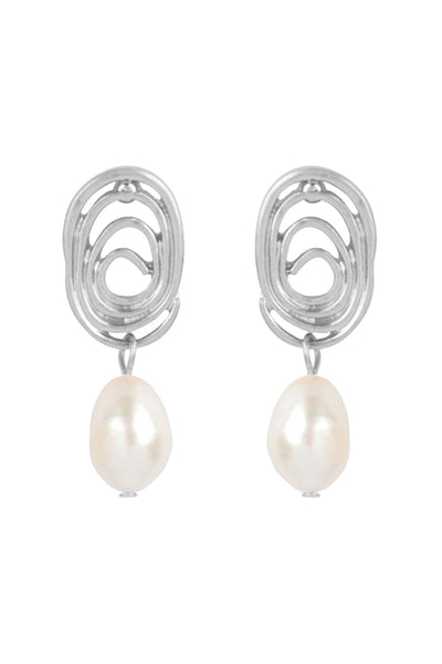 OVAL SWIRL WITH PEARL EARRINGS