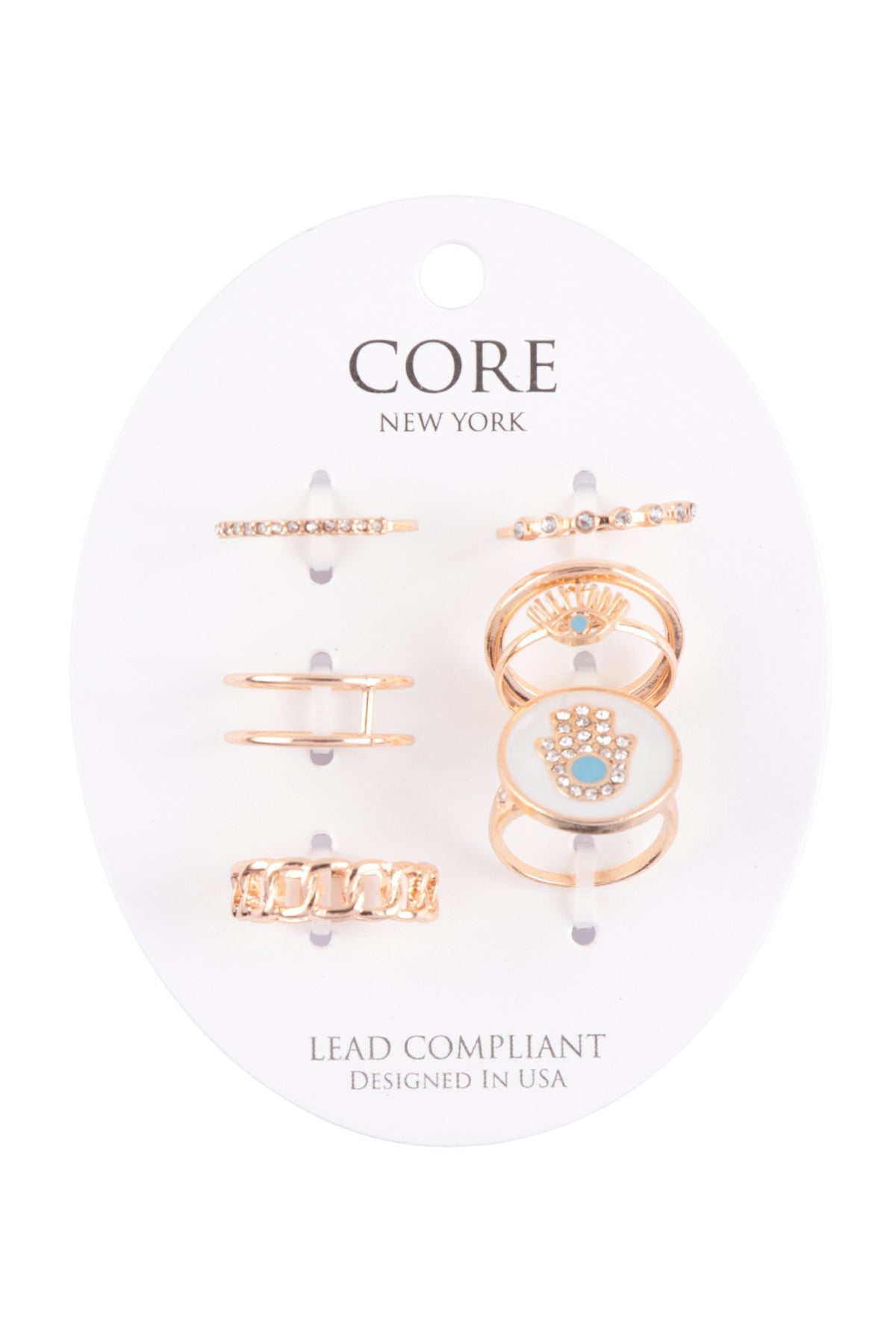 HAMSA CHAIN CUBIC SIGNET MULTI STACKABLE RING SET