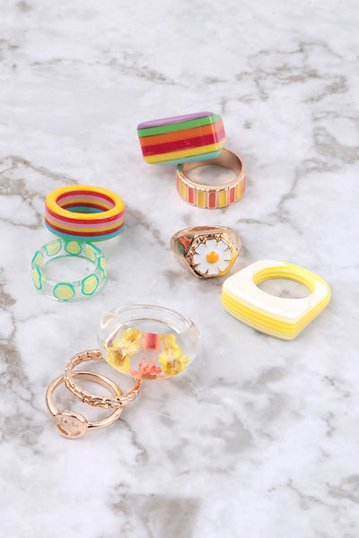DAISY, RESIN COLOR BLOCK 2 RING SET/6PCS (NOW $2.00 ONLY!)