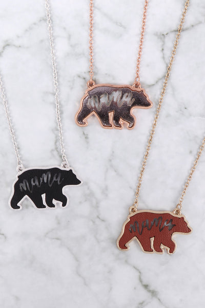 LEATHER BEAR METAL CHAIN PENDANT NECKLACE AND EARRING SET