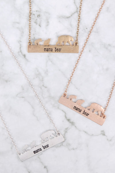 METAL BEAR BAR NECKLACE AND EARRING SET