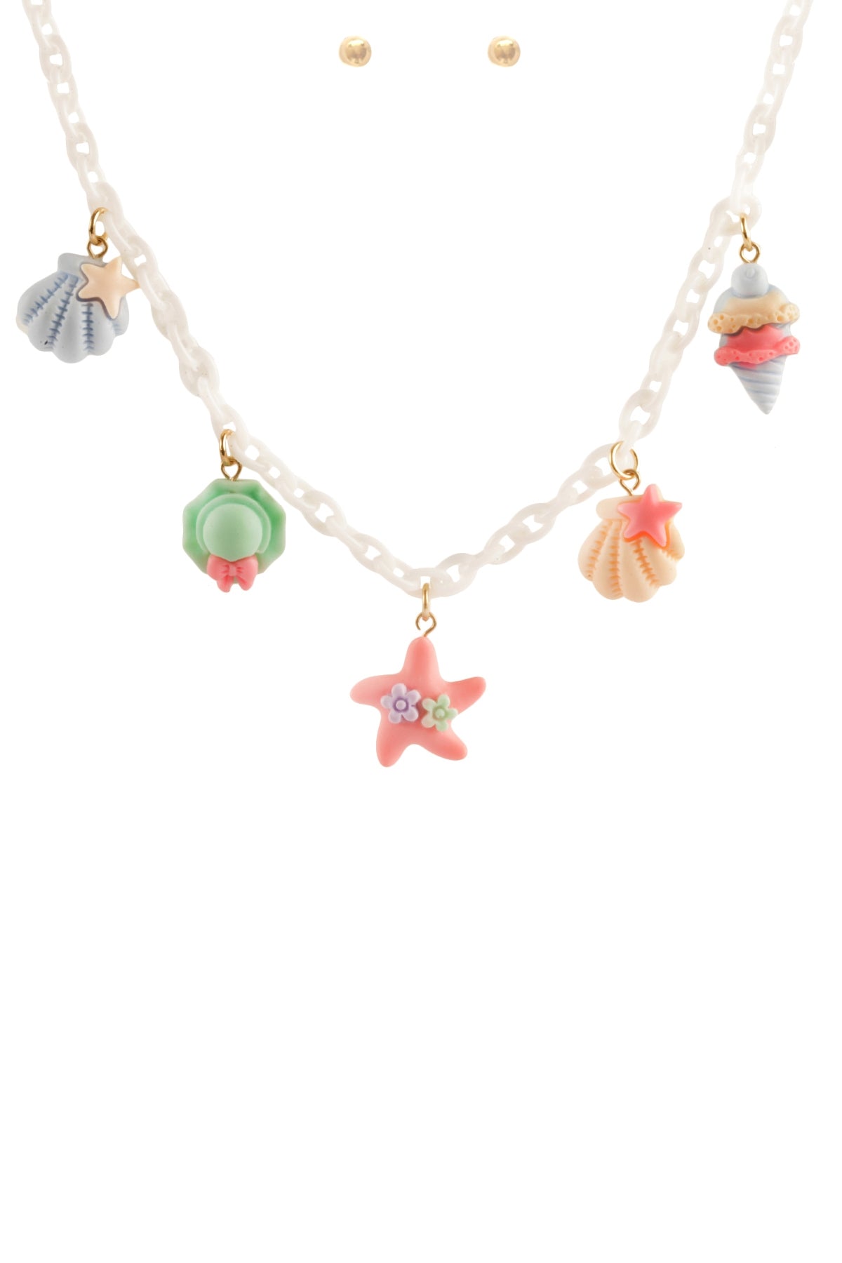 SHELL, ICE CREAM, HAT SUMMER DAINTY PENDANT ACETATE NECKLACE AND EARRING SET