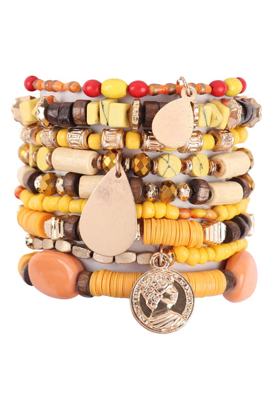 MULTILAYERD CHARM SET W/ COIN & TEARDROP BRACELET